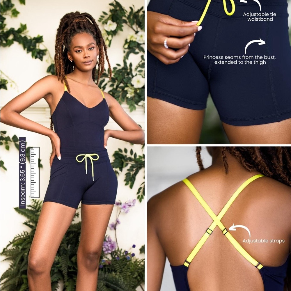 Go Time Shortsie Navy Blue Active Romper